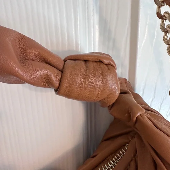Madison West Tan Pleated Shoulder Bag - Picture 2 of 3